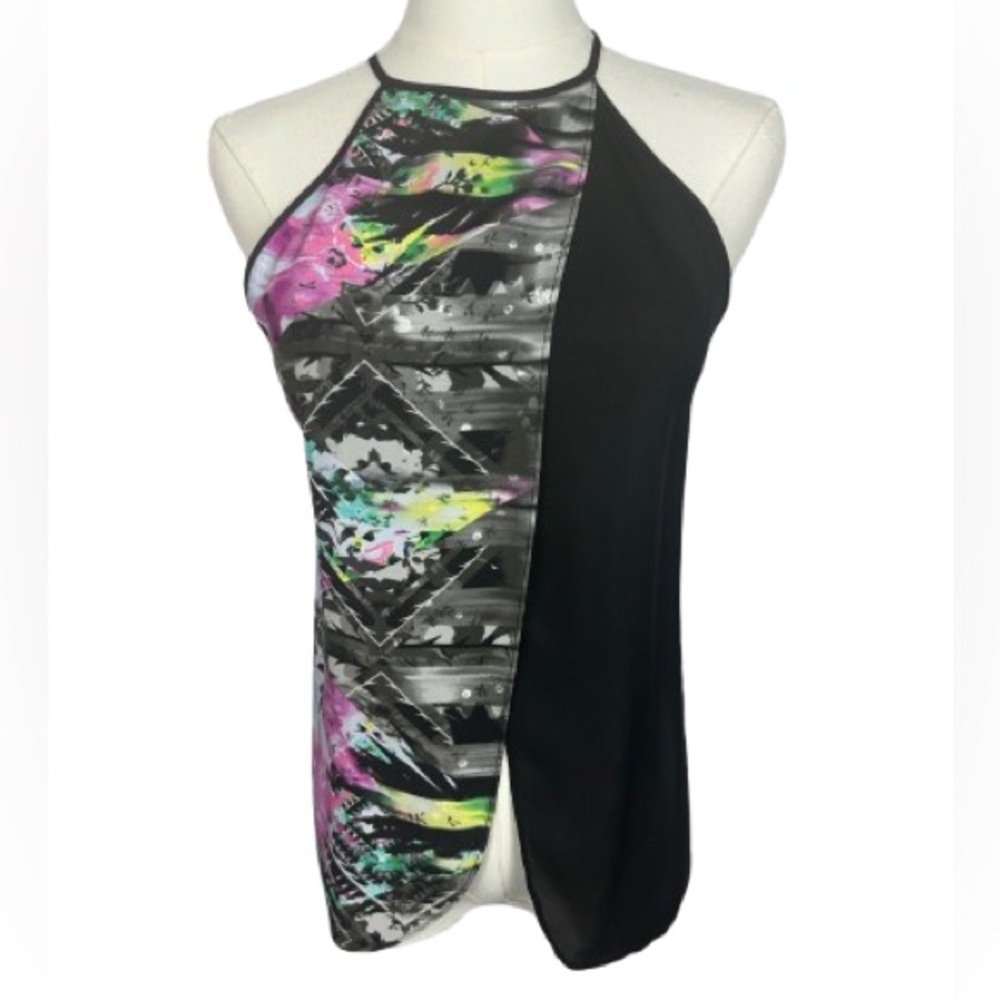 Parker 100% Silk Black and Multicolor Halter Tank Top Size XS
